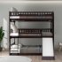  US Direct  Triple  Bunk  Bed With Built in Ladder slide For Kids Beds With Guardrail coffee