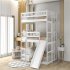  US Direct  Triple  Bunk  Bed With Built in Ladder slide For Kids Beds With Guardrail white