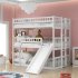  US Direct  Triple  Bunk  Bed With Built in Ladder slide For Kids Beds With Guardrail white