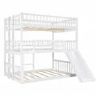 [US Direct] Triple  Bunk  Bed With Built-in Ladder+slide For Kids Beds With Guardrail white