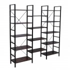 [US Direct] Triple Wide 5 Tier Bookshelf Industrial Style Multipurpose Storage Rack Bookcases Furniture For Home Office Brown