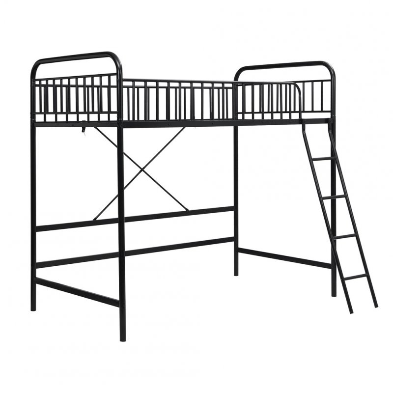 US Twin Loft  Bed With Full-length Guardrail And Ladder Household Furniture black