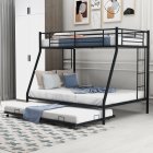 [US Direct] Twin Over Full Bed With Sturdy Steel Frame, Bunk Bed With Twin Size Trundle, Two-Side Ladders, Black(New)