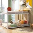 [US Direct] Twin Over Twin Metal Bunk Bed, Low Bunk Bed With Ladder, Silver(New)