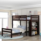 [US Direct] Twin Over Twin Bed With Shelves-Gray