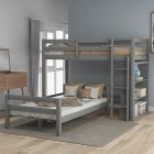 [US Direct] Twin Over Twin Bed With Shelves-Gray