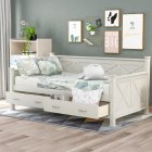[US Direct] Twin Size Daybed With 2 Large Drawers, X-Shaped Frame, Modern And Rustic Casual Style Daybed, White(New)