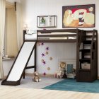 [US Direct] Twin Size Loft Bed With Storage And Slide, White (New)