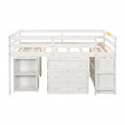 [US Direct] Twin  Size Loft  Bed With Cabinet+detachable Portable Desk Household Furniture White