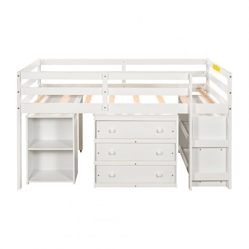 US Twin  Size Loft  Bed With Cabinet+detachable Portable Desk Household Furniture White