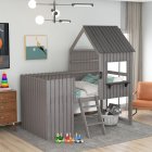 [US Direct] Twin Size Loft Bed Wood Bed With Roof, Window, Guardrail, Ladder(Antique White)