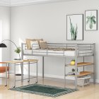 [US Direct] Twin Size Metal Loft Bed With Desk And Shelves,White