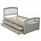 [US Direct] Twin Size Platform Storage  Bed Solid Wood Bed With 6 Drawers Household Furniture White