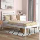 [US Direct] Twin Size Platform Bed with Headboard, White（Expected to arrive on 5.05）