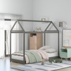 [US Direct] Twin Size Wooden House Bed, Gray(New)