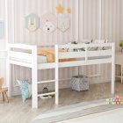 [US Direct] Twin Wood Loft Bed Low Loft Beds For Kids With Ladder,Twin,White