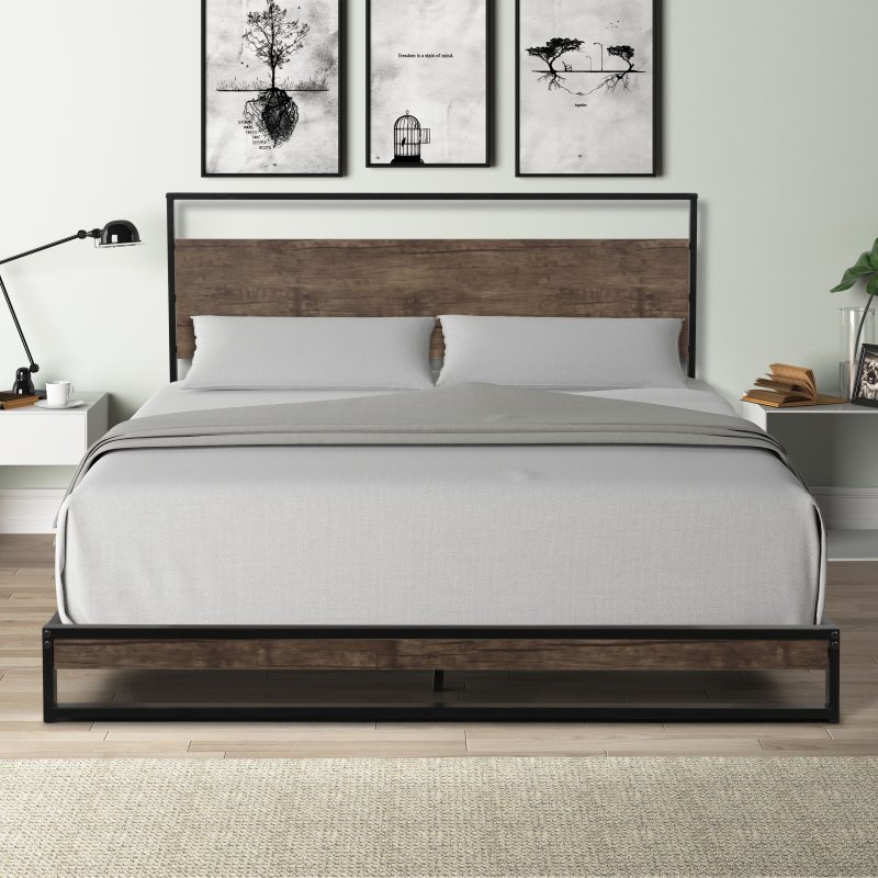 US Twin metal bed frame with wood slats