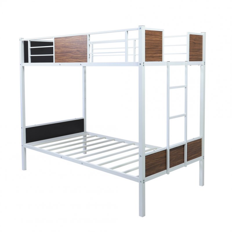 US Twin-over-twin Bunk  Bed With Safety Rail+ Built-in Ladder For Bedroom Dorm White