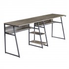 [US Direct] Two  Person  Desk With Open Bookshelf + Storage Shelf Home Office Rustic Writing Desk Workstation (Gray brown)
