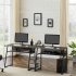  US Direct  Two  Person  Desk With Open Bookshelf   Storage Shelf Home Office Rustic Writing Desk Workstation  Gray brown 