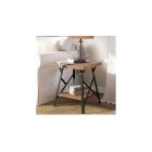 [US Direct] U_STYLE Industrial End Table with Solid Wood Top, Metal Base