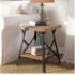  US Direct  U STYLE Industrial End Table with Solid Wood Top  Metal Base