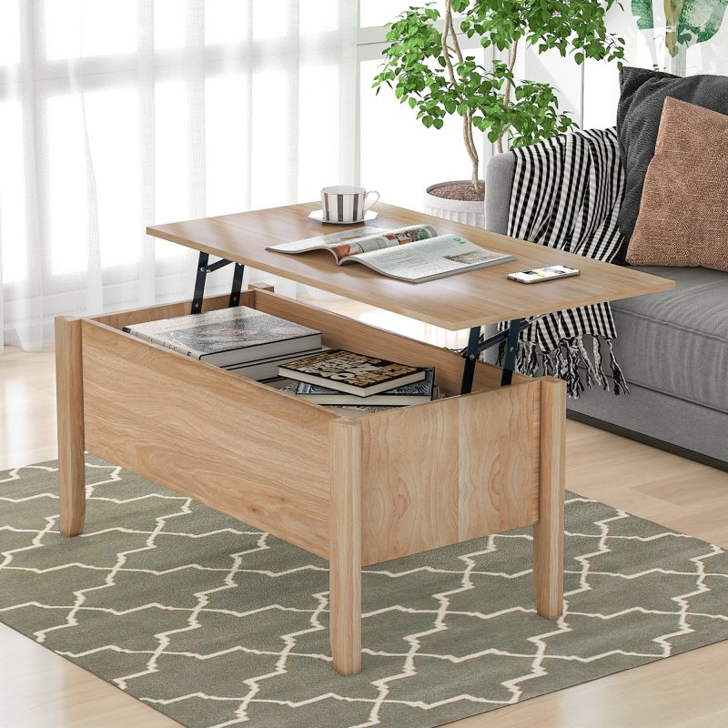US U_STYLE Modern Lift-Top Coffee Table with Storage, Sofa Table For Living Room