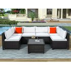 [US Direct] U-Style Quality Rattan Wicker Patio Set, U-Shape Sectional Outdoor Furniture Set With Cushions And Accent Pillows