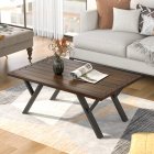 [US Direct] U-style Rustic Coffee table, Wood Top and Metal Legs Table for Living Room,43''