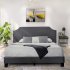  US Direct  Upholstered Platform  Bed Frame With Light Grey Fabric Nailhead Trim Headboard Flywood Slats Dark gray