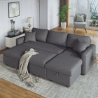 [US Direct] Upholstery  Sleeper Sectional Sofa Grey With Storage Space, 2 Tossing Cushions