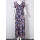[US Direct] VeryAnn Women Button Up Split Floral Print V-Neck Long Boho Maxi Dress Blue_M