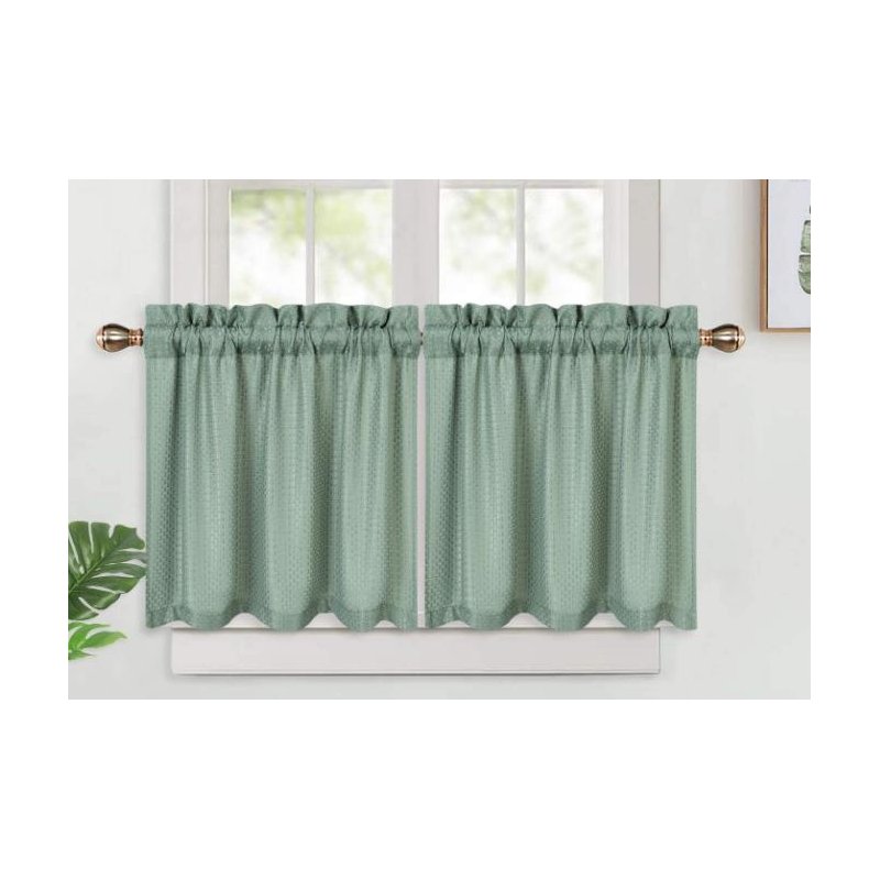 US Waffle Weave Textured Short Curtains Set Waterproof Half Window Tier Curtains sage 30