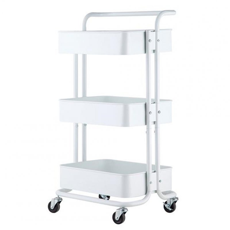 [US Direct] Widened  Cart 3-tier Multi-function Layer Cart-XM_4135 Moveable Storage Rack With Handle Ivory