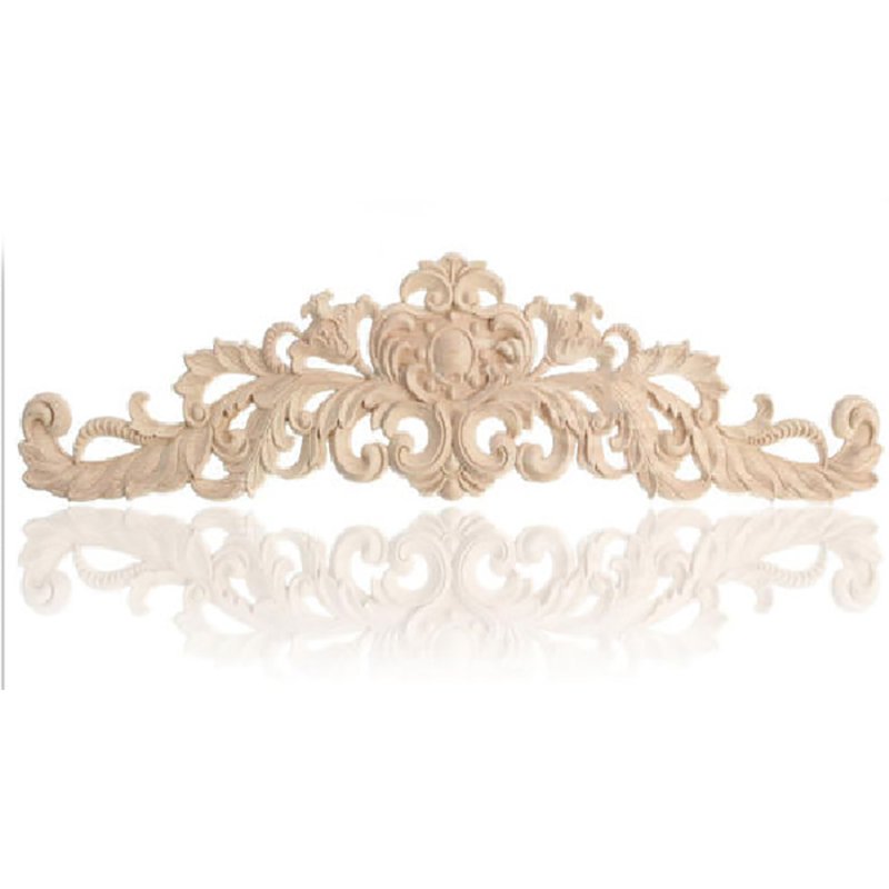US Wood Carved Long Applique Frame Corner Onlay Unpainted Furniture Home Door Decor  30 * 7 * 0.8cm