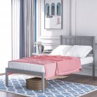 [US Direct] Wood Platform Bed Twin Size Platform Bed With Headboard Gray