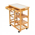 US Wooden Dining Cart with 2-drawer Removable Storage Rack Shelf Wooden Color