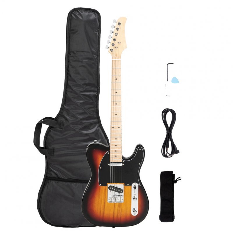 [US Direct] Wooden GTL Maple Fingerboard Electric  Guitar (sunset Color) + Bag + Strap + Pick + Cable + Wrench Tool Black