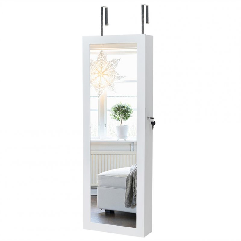 US Wooden Jewelry Storage Mirror Cabinet Wall Hanging Shelf