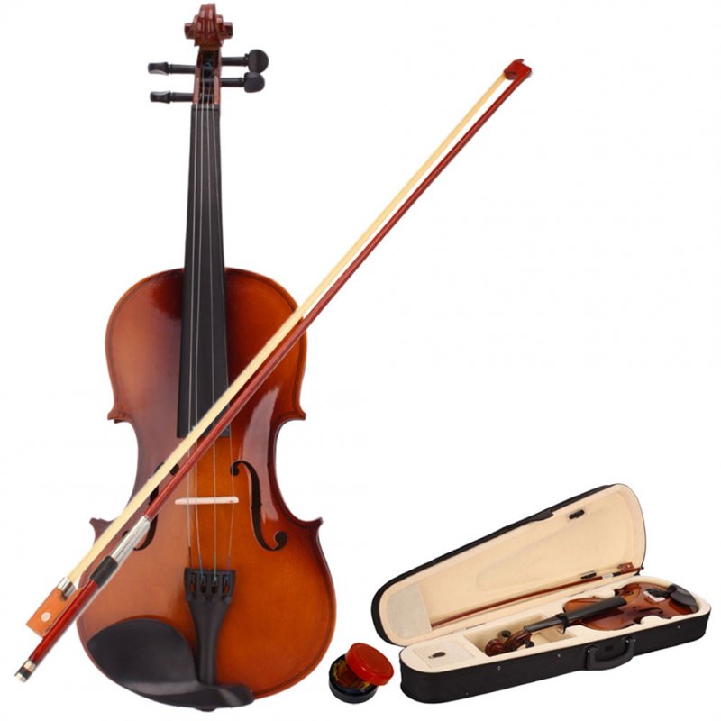 [US Direct] Wooden Plywood Bright Light Violin Set With Box Bow Rosin 4/4 Full Size Acoustic Violin Musical Instruments natural color