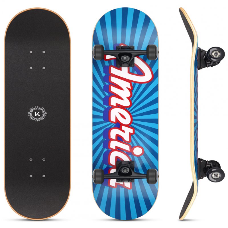 US Wooden Standard Skateboard 7-layer Maple Deck 31 X 8 Inch Complete Skate Board For Beginner Blue+black