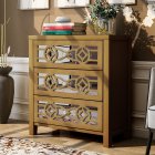[US Direct] Wooden Storage Cabinet With 3 Drawers And Decorative Mirror, Natural Wood (Antique Navy)