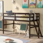 [US Direct] Wooden Twin Size Low Loft Bed With Ladder, White(New)