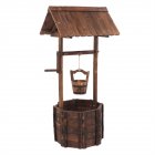[US Direct] Wooden Wishing Well With Roof Outdoor Rustic Retro Reinforced Anti-corrosion Flowerpot 55x55x116cm Carbonized color