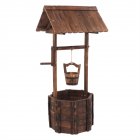  US Direct  Wooden Wishing Well With Roof Outdoor Rustic Retro Reinforced Anti corrosion Flowerpot 55x55x116cm Carbonized color