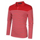 [US Direct] Yong Horse Men's Casual Long Sleeve Striped Slim Fit Polo T Shirts Red_Red
