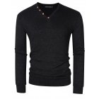 US Yong <span style='color:#F7840C'>Horse</span> Men's Textured Slim Fit Long Sleeve V Neck Casual Henley Shirt with 4-Button Decor Black_2XL