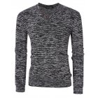 US Yong Horse Men's Textured Slim Fit Long Sleeve V Neck Casual Henley Shirt with 4-Button Decor Flower gray_S