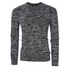 [US Direct] Yong Horse Men's Textured Slim Fit Long Sleeve V Neck Casual Henley Shirt with 4-Button Decor Flower gray_L