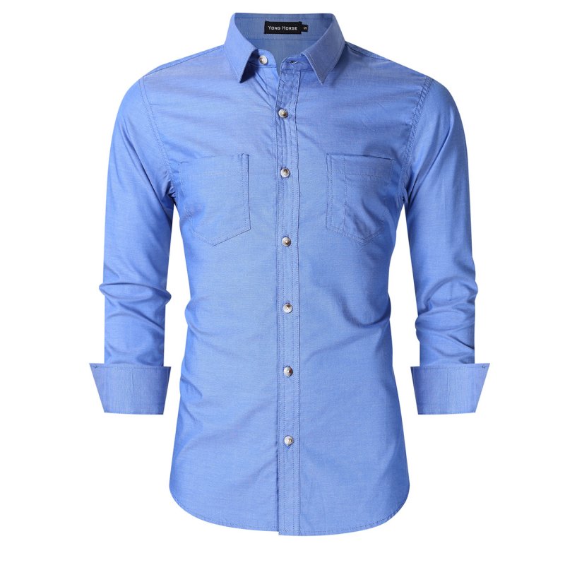 US Yong Horse Men's Classic Slim Fit Long Sleeve Casual Western Oxford Shirts